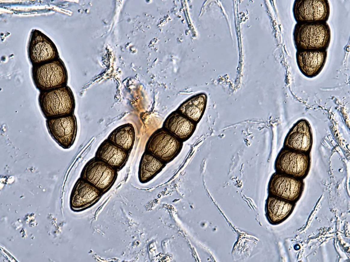 Ascosporas de Lophiostoma viridarium rodeadas por una vaina gelatinosa.